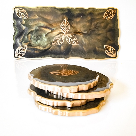 MADE TO ORDER/Resin Decorative Tray Set W/Coasters - Picture 5 of 11